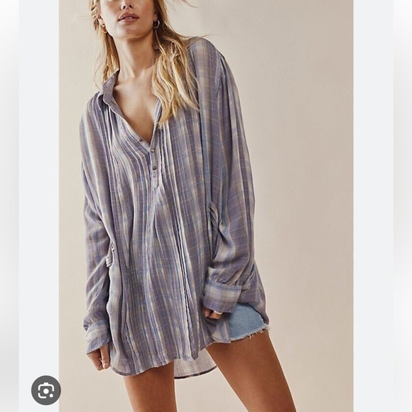 Free People FP ONE Waverley Stripe Tunic stripe blue white size medium - Picture 8 of 14